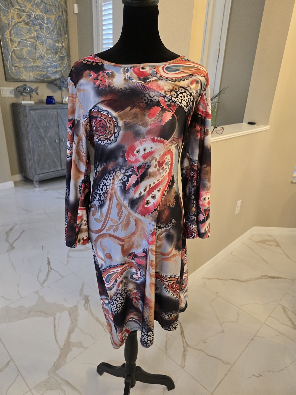 White Mark Multi-Color Long-Sleeve A-Line Dress